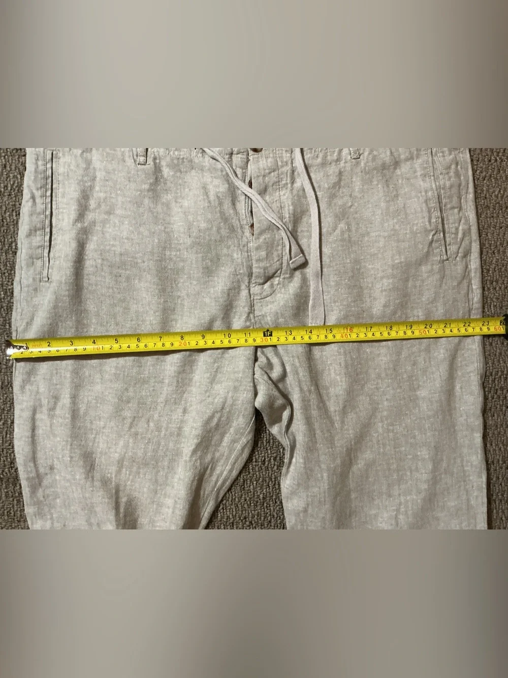 Perry Ellis Men's Linen Blend Drawstring Casual Pants Beige 38